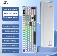 Teclado Mecánico AULA F108PRO con Pantalla TFT Inteligente a Color, 108 Teclas, Perilla Multifunción, Inalámbrico Trimodal, Batería de 8000mAh, RGB