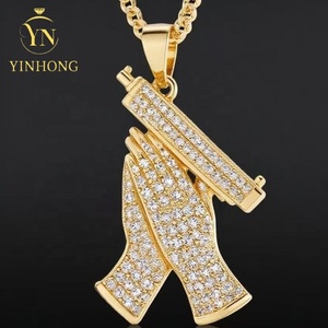 <span class=keywords><strong>Rock</strong></span> Punk placcato oro Design Micro pavè 5a Cz ghiacciato Bling Hip Hop uomini croce ciondolo collana - Product Image 3