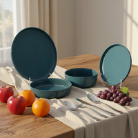 Ensemble de 4 bols et assiettes en céramique classique émaillée verte de luxe, résistants à la chaleur, compatibles four, micro-ondes et lave-vaisselle