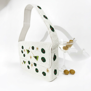 Bolso de Mano Lavable de Poliéster Bordado a Mano, Forma Rectangular, Patrón Martini, Cuentas de Vidrio Blancas, Uso Diario - Product Image 1