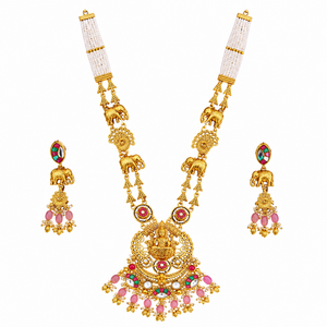 Traditional 925 Silver Strand Necklace Earrings Set with Pink Beads <b>Elephant</b> Pendant Temple Jewelry for Women Bridal Party <b>Gift</b> - Product Image 1