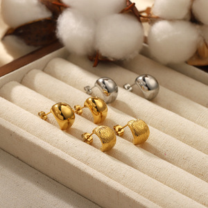 Minimalist 18k Gold Plated Beaded Stud Earring <strong>Stainless</strong> <strong>Steel</strong> Waterproof Chunky Earring for Women Hypoallergenic <strong>Jewelry</strong> Gifts - Product Image 4