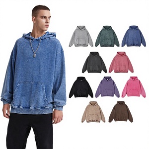 Acid Wash Vintage Boxy Fit Hoodie <b>Men</b> Custom Logo Embroidery Crew Neck Dropped Shoulder Oversized <b>Pullover</b> 100% Cotton Spring - Product Image 3