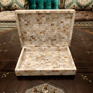 Arabic Serving Tray With Mother of Pearl Inlay Contemporary <b>Mosaic</b> Pattern Decorative Ramadan Accent for Serving Art Crafts - Product Image 1