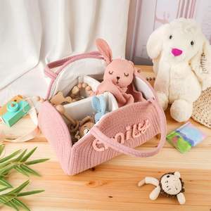 Personalised Nappy Caddy Organizer, Cotton <b>Rope</b> Woven Name, Newborn Diaper Storage <b>Basket</b> with Dividers, Portable Storage <b>Basket</b> - Product Image 3