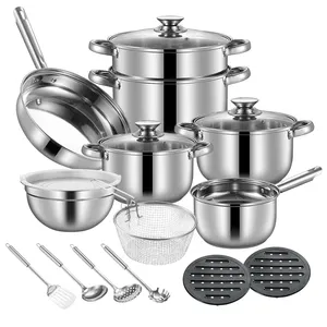 Nuevo diseño, 18 piezas de utensilios de cocina, productos únicos, juego de ollas y sartenes de acero inoxidable, juegos de utensilios de cocina antiadherentes