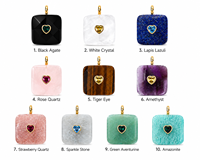 Pendentif carré arrondi vintage en Lapis Lazuli et Quartz Rose avec monture dorée en forme de cœur pour la fabrication de bijoux et la création de cadeaux