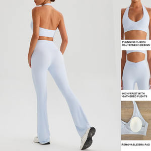 Ensemble Sport <span class=keywords><strong>Femme</strong></span> survêtement de course ensemble d'entraînement Legging évasé Logo personnalisé soutiens-gorge de sport deux pièces ensemble de gymnastique pour femmes - Product Image 2