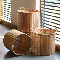 Panier à linge rond en rotin tressé avec poignées, bac de rangement pour la maison, l'hôtel, la salle de bain, organisateur pour vêtements, jouets
