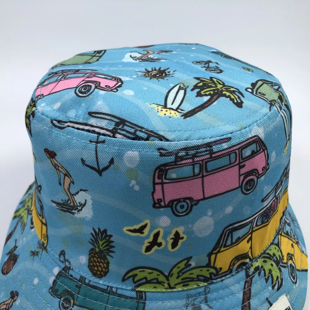 प्रीमियम गुणवत्ता वाली यात्रा अवकाश मछली पकड़ने वाली बॉब ग्रीष्मकालीन टोपी कार्टून समुद्र तटीय हवाई कैज़ुअल मुद्रित बूनी कस्टम बाल्टी टोपी बच्चों के लिए