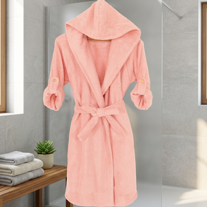 <span class=keywords><strong>Accappatoio</strong></span> di <span class=keywords><strong>Lusso</strong></span> da <span class=keywords><strong>Donna</strong></span> con Scollo a V e Maniche Lunghe, 100% Cotone Broadcloth Tinto in Capo, Chiusura con Elastico in Vita, Rosa Tinta Unita - Product Image 2