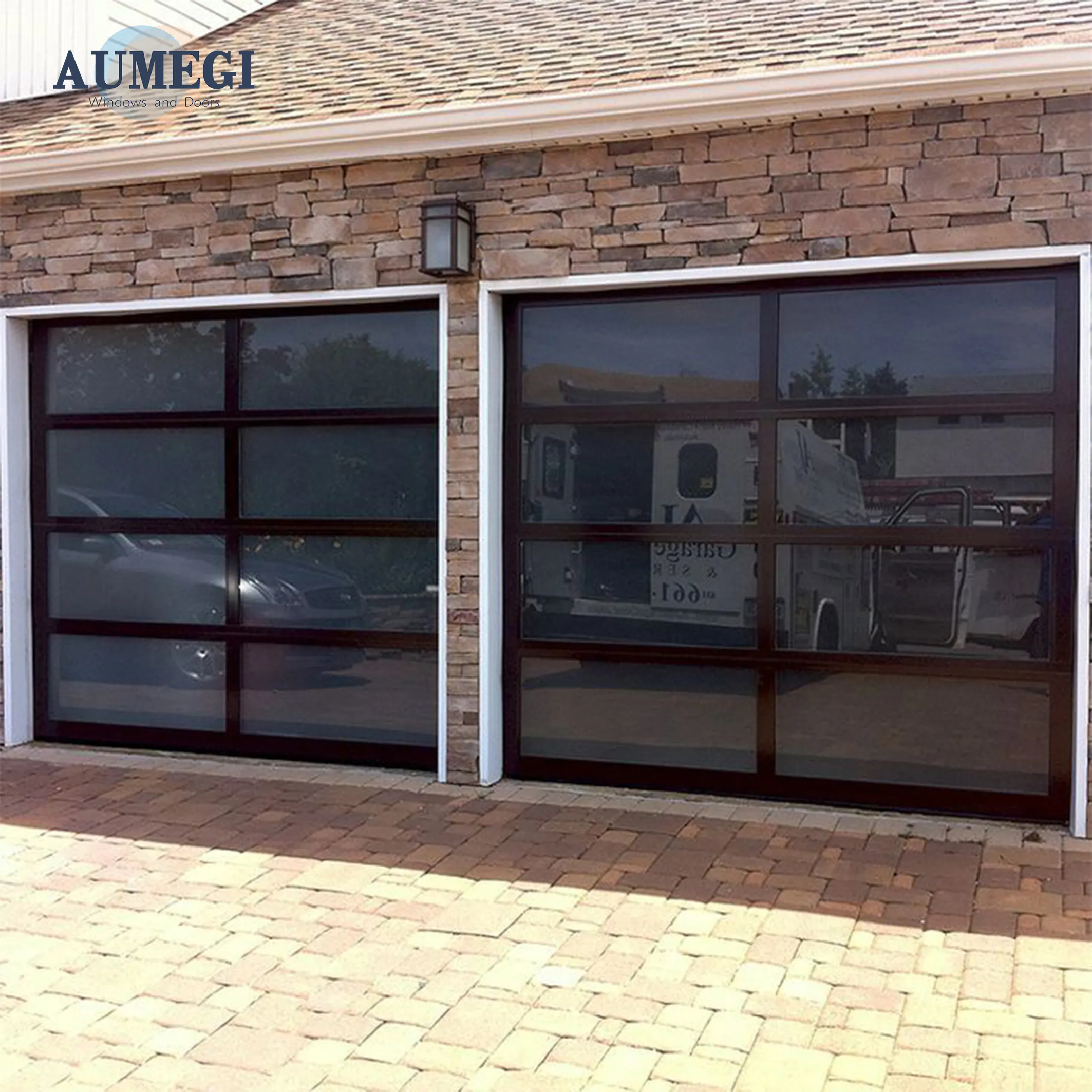 Diseños de puerta principal Aumegi, puerta de garaje seccional de seguridad moderna de alta calidad, puerta de garaje superior moderna, venta completa, garaje de vidrio