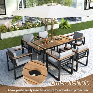 Set di Mobili da Giardino di Lusso, 7 Pezzi con Tavolo <span class=keywords><strong>e</strong></span> <span class=keywords><strong>Sedie</strong></span>, Cuscini Grigi Rimovibili, Arredamento da Esterno per Patio - Product Image 4