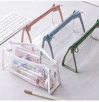 Étui à crayons transparent avec logo personnalisé, étui à crayons en plastique transparent pour l'école avec fermeture éclair, grande capacité, sac à crayons, trousse de maquillage