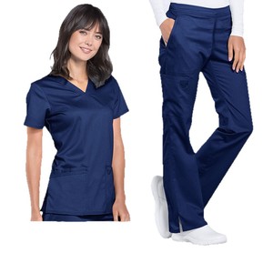 <b>Scrub</b> Suit Set Unisex Navy <b>Blue</b> Beige Rose Red Dark Green <b>Blue</b> Woven Fabric Hospital Uniforms - Product Image 5