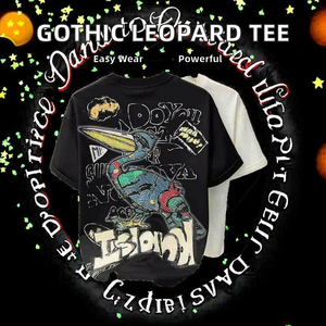 Camiseta de punto de manga corta con cuello redondo y estampado de leopardo gótico para hombre 2026, tela de lona de 250 gramos, ajuste holgado y compresión. - Product Image 2
