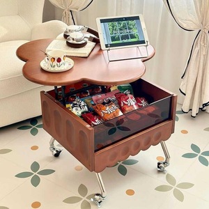 Vintage Style Solid <b>Wood</b> Petal Coffee <b>Table</b> With Storage Drawer Movable Living Room Side <b>Table</b> For <b>Small</b> Apartments - Product Image 1