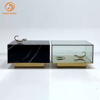 Tables basses en verre miroir au design unique avec ensemble de tables basses en marbre noble, table centrale moderne de luxe