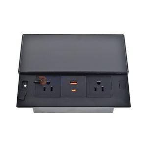 Caja de Enchufes de Acero Inoxidable para Mesa con 2 Tomas de Corriente Alterna, 1 USB-A y 1 USB-C, IP44, Tapa Deslizante, 10A, Enchufe Estadounidense - Product Image 3