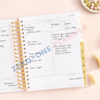 Planificateur de tissu en lin rose personnalisé grande bobine à double spirale en or non datée toutes les 12 heures par semaine agenda de journal mensuel