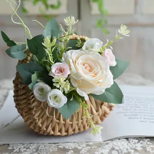 Blumen arrangement Korb Stroh Wicker Hängender Blumen korb Wicker Gewebter Blumen korb mit hohem Griff