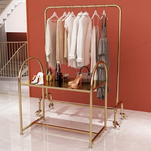Accessori per negozi di abbigliamento da donna di moda espositore per indumenti moderno <span class=keywords><strong>su</strong></span> ruote scaffali per abbigliamento in oro per Boutique - Product Image 4