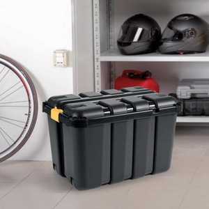 Boîte à outils 150L en plastique noir avec roulettes, couvercle à clipser, verrouillage sécurisé, conteneur de rangement - Product Image 6