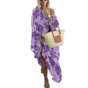 Popolare abito da donna con stampa su richiesta stile hawaiano personalizzato <span class=keywords><strong>Ulu</strong></span> lascia stampe in tessuto taglie forti abiti Casual da donna - Product Image 1
