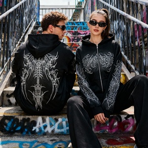 Sudadera con capucha unisex oversize de streetwear con hombros caídos, lavado ácido, bordado 3D, estampados gráficos personalizados, corte cropped, estilo boxy, con cremallera, Y2K - Product Image 3