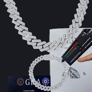 925 Sterling Silber Moissan ite Iced Out Cuban Link Chain Halskette Armband für Männer Frauen Weißgold plattiert VVS D Farbe Hip Hop - Product Image 1