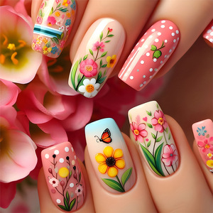 24 Uds Ballet Press on Nails Medium Spring Flower Butterfly Nail <span class=keywords><strong>Tips</strong></span> Adecuado <span class=keywords><strong>para</strong></span> manos, pies y <span class=keywords><strong>cuidado</strong></span> <span class=keywords><strong>de</strong></span> <span class=keywords><strong>uñas</strong></span> - Product Image 1