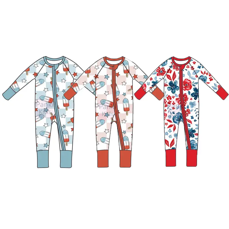 Hot Sale Bamboo Clothes Customize 4th of July Print Newborn Baby One Piece Soft Rompers Infant Pajamas
