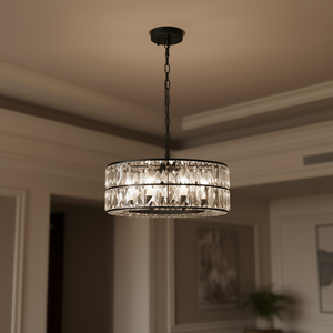 Lustre moderne en forme de tambour en cristal, 18 pouces, cadre en fer noir, 6 lumières, pour salon, ampoule LED E27 - Product Image 2