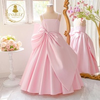Gaun Tali Spaghetti Berbahan TC Bernapas Warna Pink Dengan Pita Pinggang Besar untuk Pertunjukan Sekolah Pakaian Malam Elegan untuk Remaja Putri ALP830