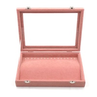 Grand présentoir de rangement pour bijoux en velours rose avec couvercle pour bracelets, colliers, boucles d'oreilles et bagues