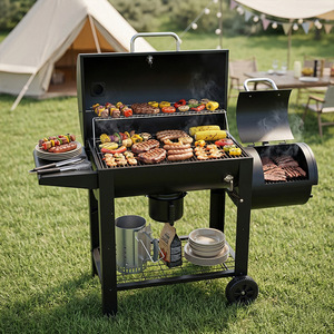 Large Outdoor Charcoal Grill Multi Functional Smoker With Side <b>Shelf</b> And Wheels For <b>Camping</b> And Backyard BBQ - Product Image 1