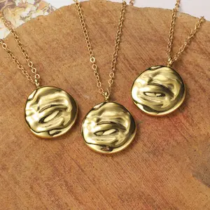 European American ins creative abstract art irregular round women's jewelry high-end titanium steel 18 gold-plated necklace