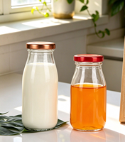 Bouteille en verre transparente rechargeable de 150 ml pour jus, liquides et boissons, avec bouchons métalliques à vis, idéale pour le lait