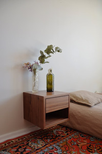 High Quality Modern Home Bedroom Wall Mounted Floating Brown Nightstand <b>Side</b> <b>Table</b> Bedside Wood <b>Storage</b> Drawer Shelf Night Stand - Product Image 5