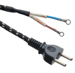 Pakistan Karachi H03RT-F 2x23/0.15mm 2 Pin Cotton Braided eu plug power cables cord with terminal lug for electric steam iron