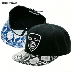 Casquette à visière plate à 6 panneaux avec logo personnalisé, vente en gros, bicolore, imprimé peau de serpent, avec patch brodé, fabricant - Product Image 1
