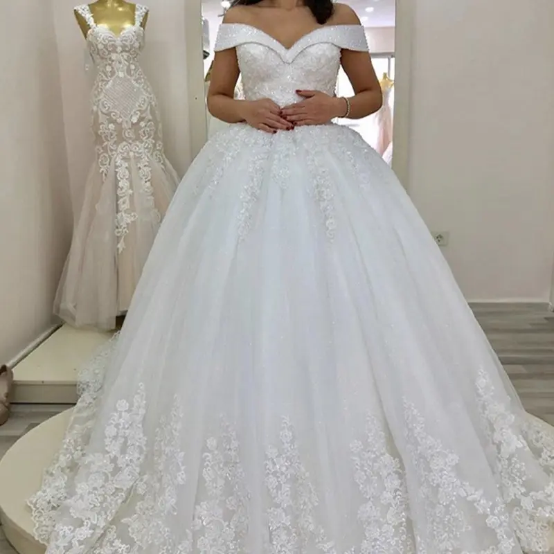 Plus Size 2024 Princess Off Shoulder Applique Lace Bride Dress Wedding Gown