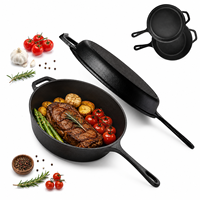 Ensemble de poêles en fonte, poêles à frire en fer avec excellente rétention de chaleur pour frire, saisir, cuire au four, griller et faire du barbecue