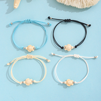 Bracelet à breloque tortue, cordon ciré ajustable à nœud coulissant, perles argentées, bijoux style océan, cadeau pour femme