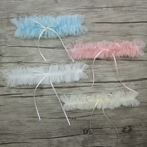 Jarretelles de mariée en tissu maille, à volants simples, jarretelles décoratives avec Mini nœud Long, bon marché - Product Image 3