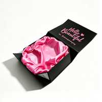 Boîte en carton rigide imperméable de luxe noire imprimée avec logo personnalisé pour emballage de tresses, doublure en satin et éponge, haut de gamme