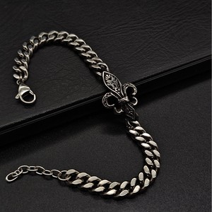 Bracelet en acier inoxydable vintage noir Fleur de Lys, chaîne réglable, bijoux rétro pour hommes et femmes - Product Image 2