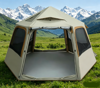 Tente gonflable hexagonale de luxe, directement de l'usine, toutes saisons, résistante au vent, anti-UV, avec fenêtres, tente de camping, logo personnalisé, OEM, ODM