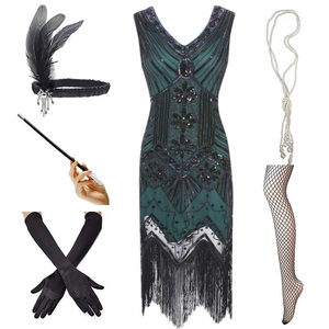 Offres Spéciales femmes 1920s Vintage clapet frange perlée Gatsby robe de soirée avec des accessoires des années 20 Ecoparty - Product Image 3