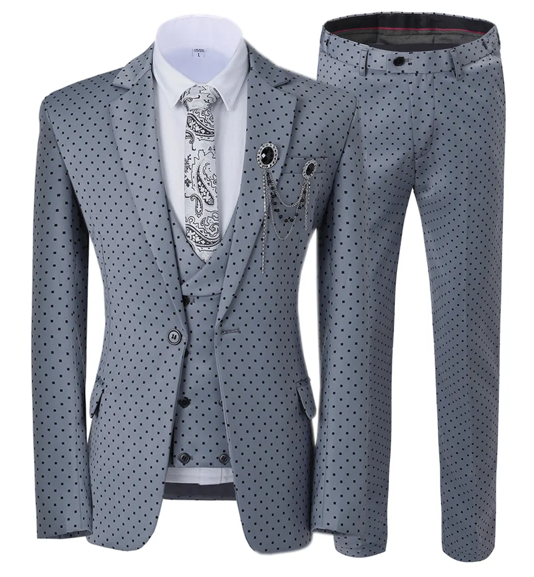2022 neue Mode Sommer Casual 3 Stück benutzer definierte Slim Fit Anzug Männer mit Punkt Design für die Hochzeit (Blazer Vest Pant)